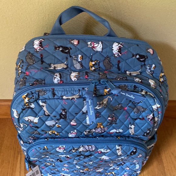 Vera Bradley Essential Large Backpack Cat's Meow gray bag NWT TRAVEL XL LAPTOP - Picture 5 of 8
